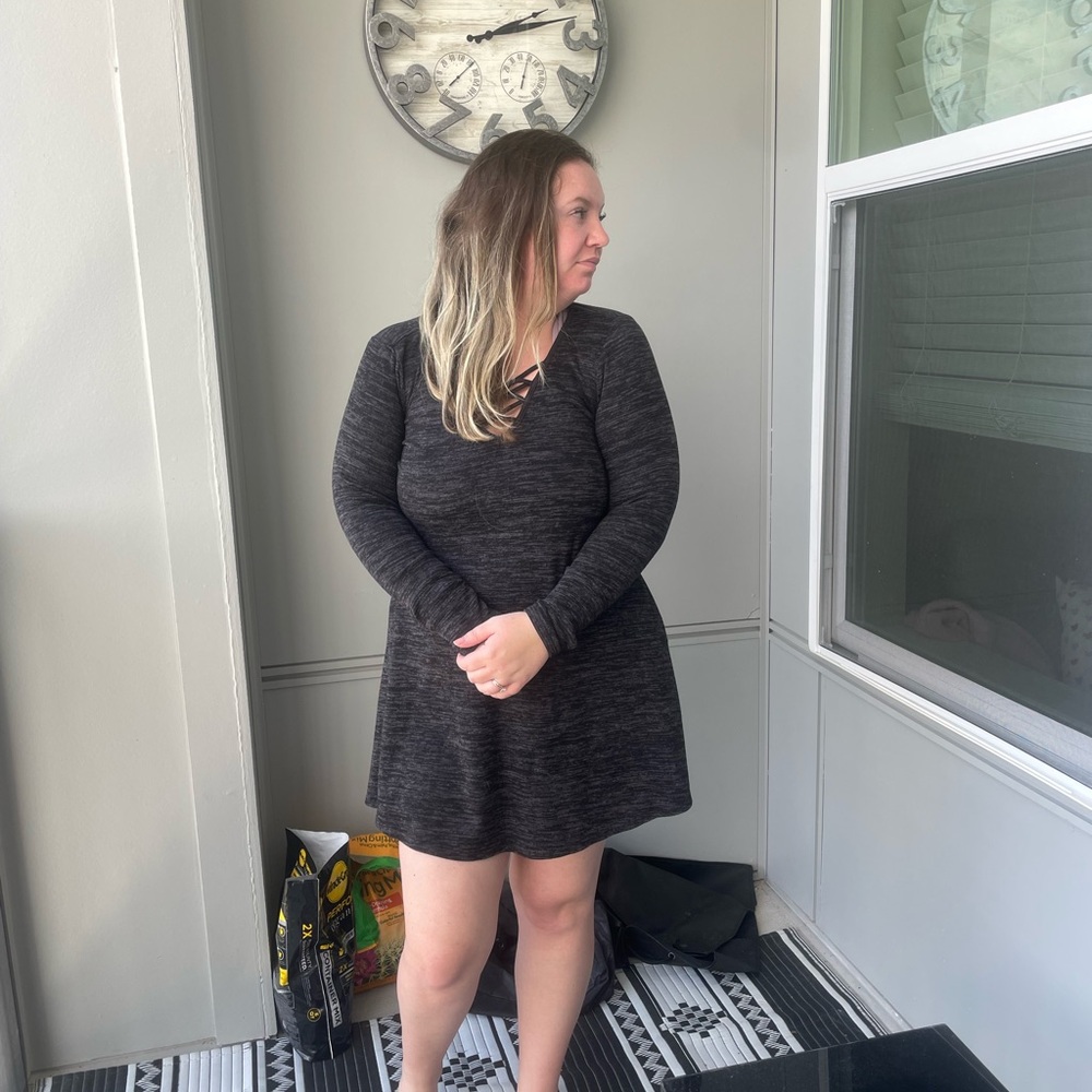 Black heathered long sleeve Skater dress